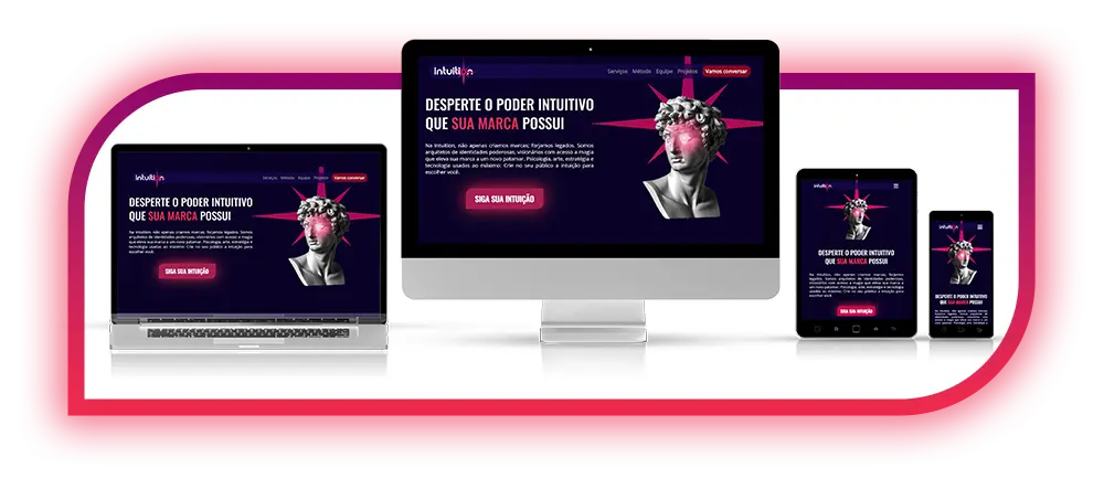 Interfaces de site e aplicativo exibidas em notebook e celular